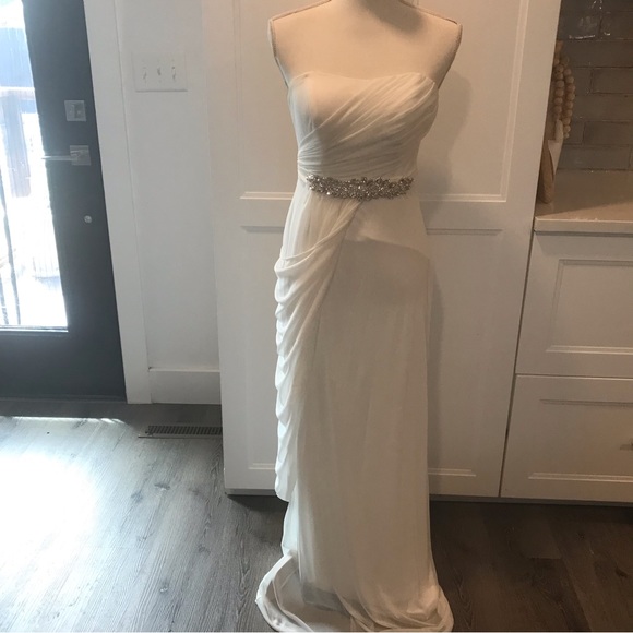 David's Bridal Dresses & Skirts - db Studio white draped rhinestone sleeveless formal prom dress Sz 4